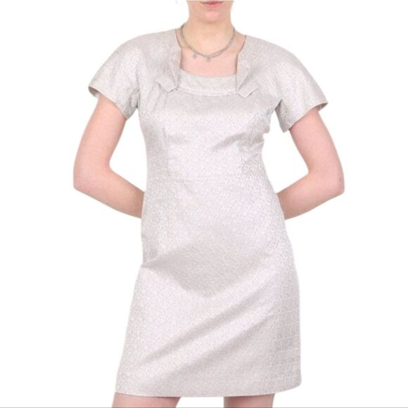 See By Chloé Jacquard Square Neckline  Elegant Silver Short Sleeve Dress Size 8 - Picture 3 of 16